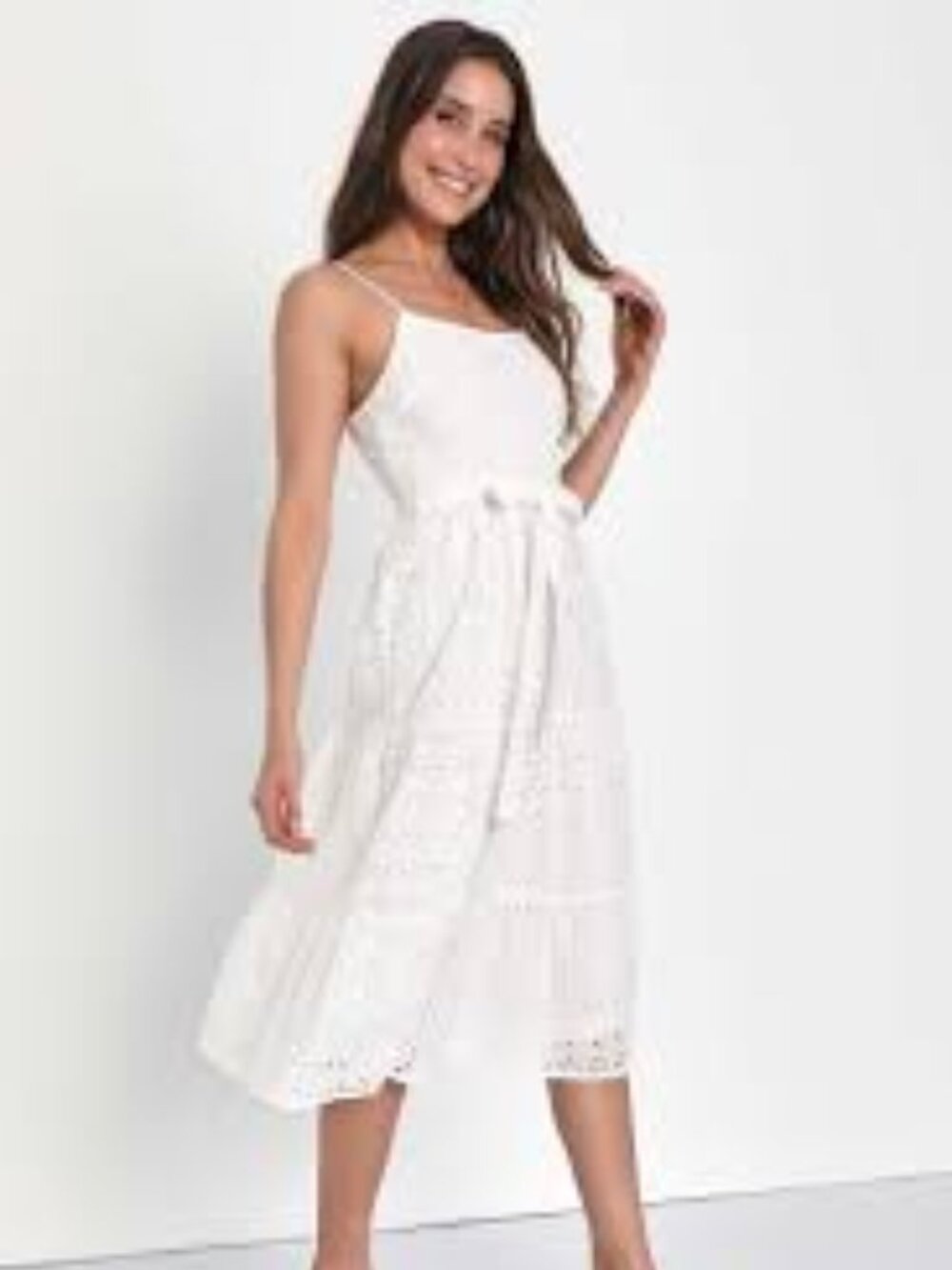 Lulus White Eyelet Embroidered Tiered Midi Dress
